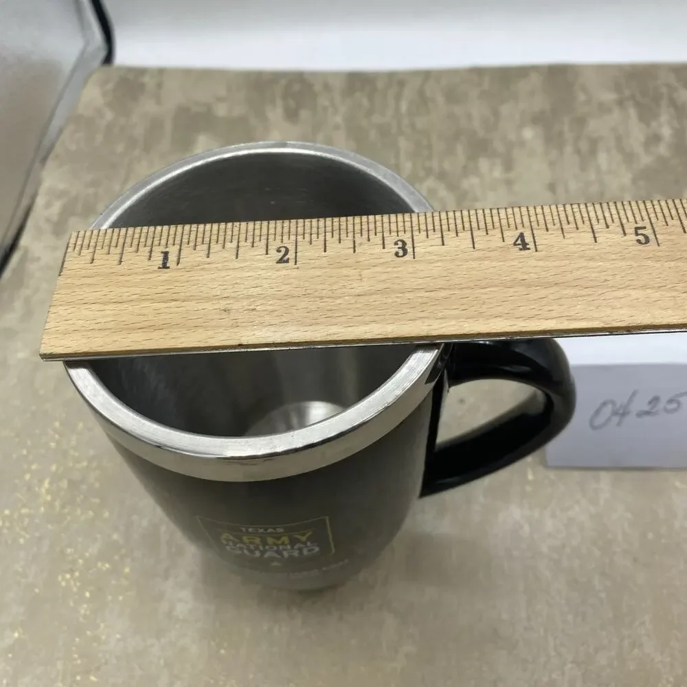 Stainless Steel 5.5” Tall Coffee Mug Texas Army National Guard Logo Black & Silv